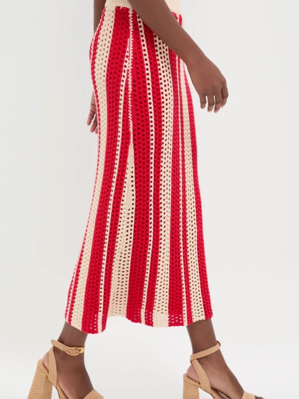 Tuckernuck Hyacinth House Burnt Red & Beige Striped Knit Renly Midi Skirt Small
